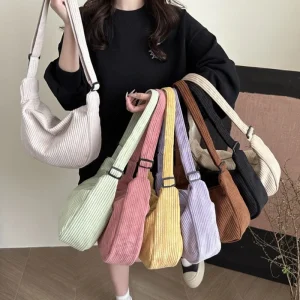 Casual Light Corduroy Hobos Shoulder Bags for Women Simple Solid Color Ladies Crossbody Bag Fashion Female Travel Handbags Tote