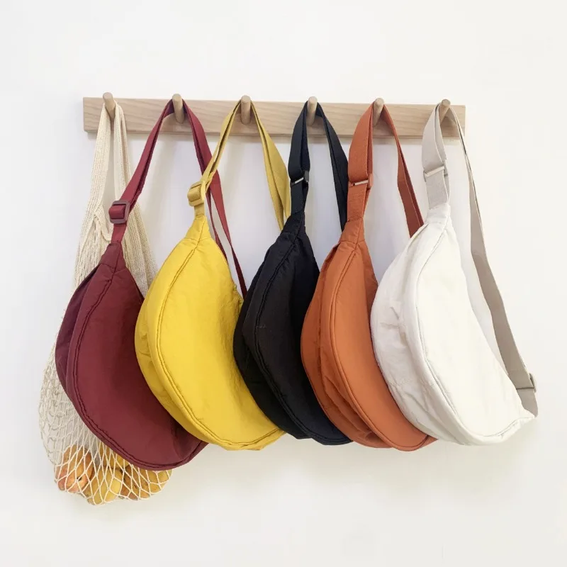 Casual Nylon Hobos Shoulder Bags for Women Lightweight Portable Ladies Crossbody Bag Simple Solid Color Female Handbags Purse - Image 2