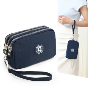 Three Layer Zipper Short Mobile Phone Bag Chic Women Hand Makeup Clutches Bag Portable Change Waterproof Multi Layer Pocket Bag
